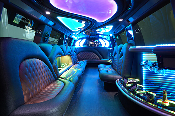 Limo leather seats and colored lighting