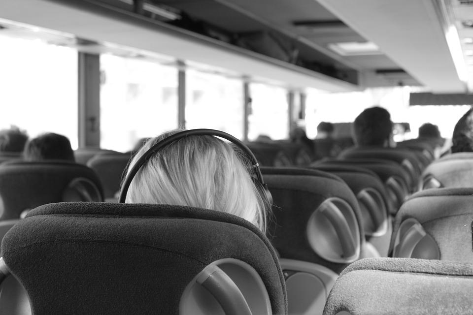 Passengers on a charter bus